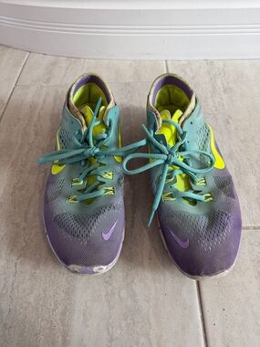 Nike Teal, Purple & Neon Yellow Running Shoes